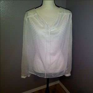 Jennifer Lopez white sheer polka dot blouse